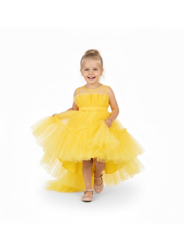 D'Daniela Yellow Tulle Hi-Lo Dress - Image 1